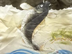 アンティーク　荒波に鯉模様刺繍男児着物(長襦袢付き)